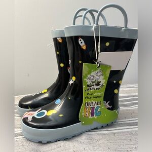 NWT Mucky Wear Kids Space Adventure Rain Boots - Black Size 13T